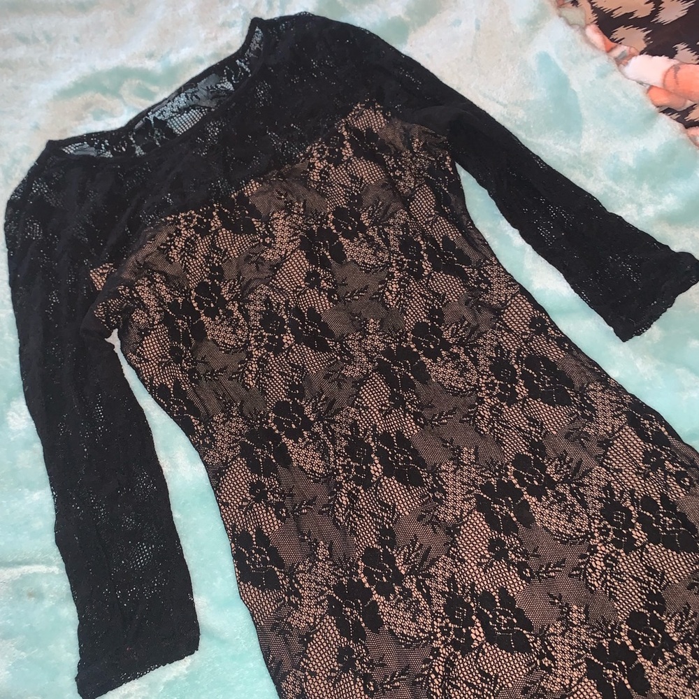 GUESS black/nude body-con mesh dress M